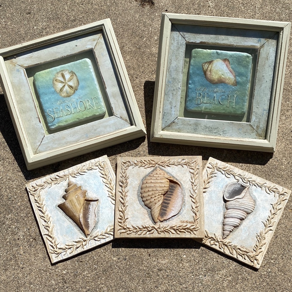 Set of 5 Seashell Beachy Wall Art